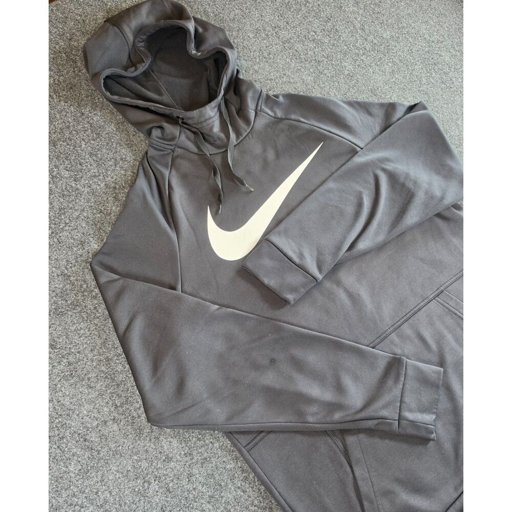 Nike Therma-FIT Hoodie Men's Medium Black Big Swoosh Fleece Pullover Sweatshirt